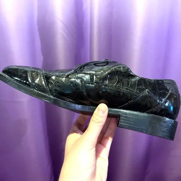 Roberto Chillini Mens Size 9.5 Black Ultra Faux Crocodile/Gator Embossed Oxfords - Picture 9 of 13